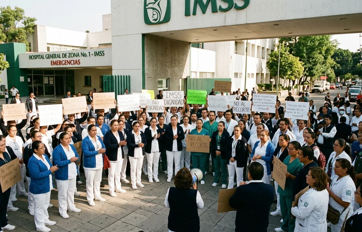 Manifestación de trabajadores del IMSS en Pachuca