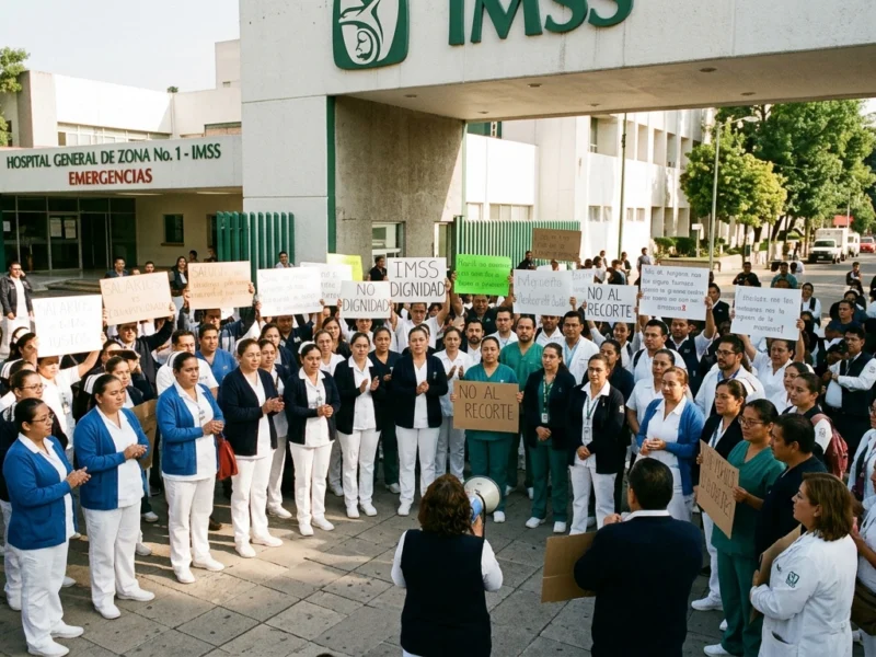 Manifestación de trabajadores del IMSS en Pachuca