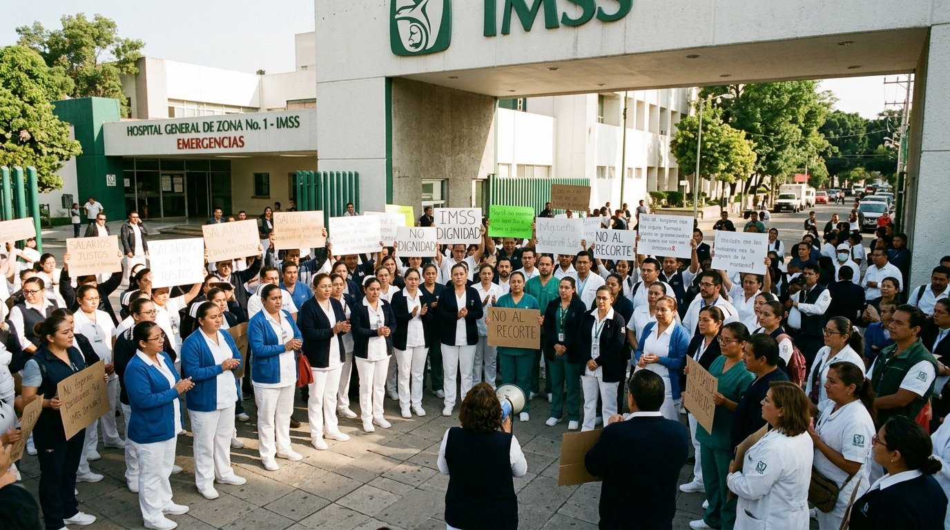 Manifestación de trabajadores del IMSS en Pachuca